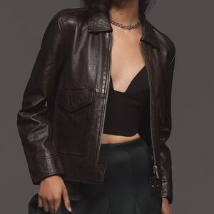 Anthropologie Avec Les Filles Leather Zip Jacket